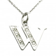 Stainless Steel Letter W Cubic Zirconia Alphabet Pendant