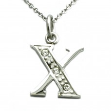 Stainless Steel Letter X Cubic Zirconia Alphabet Pendant