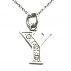 Stainless Steel Letter Y Cubic Zirconia Alphabet Pendant