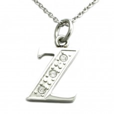 Stainless Steel Letter Z Cubic Zirconia Alphabet Pendant