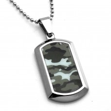 Stainless Steel Ocean Blue Camouflage Dog Tag Pendant