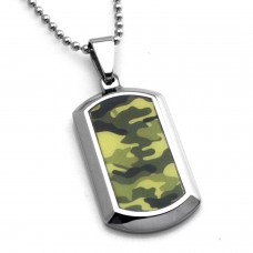 Stainless Steel Earth Green Camouflage Dog Tag Pendant