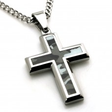 Stainless Steel Ocean Blue Camouflage Cross Pendant