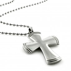 Stainless Steel Rippled Christian Cross Pendant Necklace