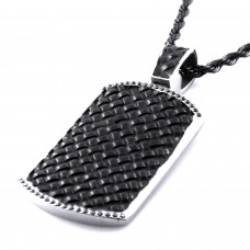 Two-Tone Stainless Steel Black Cubic Zirconia Braid Pattern Dog Tag Pendant