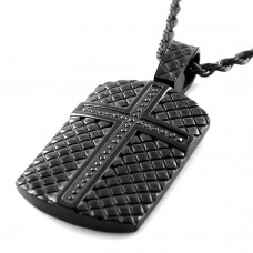 Black Stainless Steel Cubic Zirconia Seamless Square Cross Dog Tag Pendant