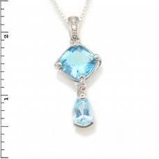 Sterling Silver Sky Blue Topaz, Swiss Blue Topaz Diamond Pendant