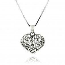 Sterling Silver Cut-out Love Heart Charm Pendant Necklace