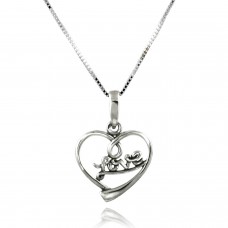 Sterling Silver Wireframe Heart Love Charm Pendant Necklace