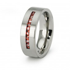 7 mm Titanium Ring set with Garnet Cubic Zirconia