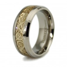 Titanium Golden Dragon Design Inlay Ring