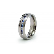 Titanium Blue Saphire & White Cubic Zirconia Ring