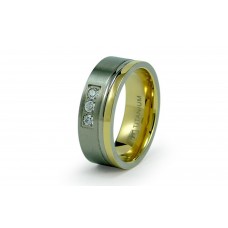 8 mm Titanium Yellow and White Two Tone Wedding Ring with CZs