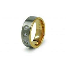 18K Yellow Gold Plated Titanium Triple Cubic Zirconia Wedding Band