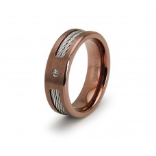 7 mm Brown IP Double Cable Cubic Zirconia Titanium Ring 