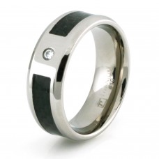 Titanium Black Carbon Fiber Inlay & CZ Ring