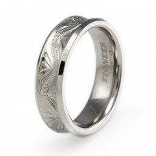 Titanium Handcrafted Floral Design Concave Wedding Band