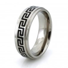 Titanium Greek Pattern Resin Inlay Ring