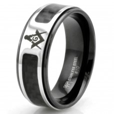 8mm Black Titanium Carbon Fiber Free Masons Ring