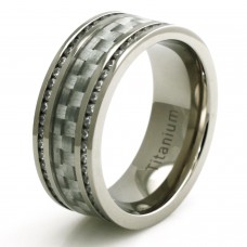 Titanium Double Eternity CZ Silver Colored Carbon Fiber Ring