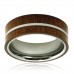 Titanium Mahogany Wood & Off-Center Silver Colored Band Ring