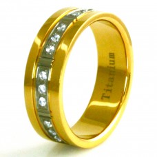 Gold Plated Titanium Cubic Zirconia Wedding Band Ring