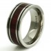 Titanium Mahogany Wood Inlay Black Borders Wedding Band Ring