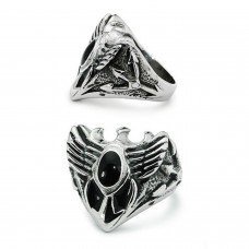 Stainless Steel Wings Onyx Ring