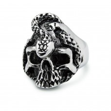 Stainless Steel Skull-Snake Oxidized Ring