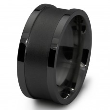 Stainless Steel Matte Midnight Black Satin Raised Edges Ring