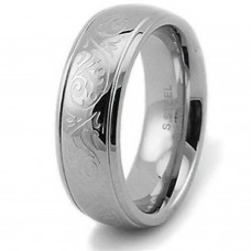 Stainless Steel Floral Filigree Engraved Wedding Band