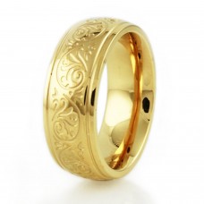 Gold Plated Stainless Steel Filigree Floral Engrave Ring