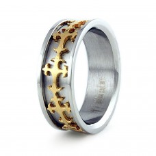 Stainless Steel Gold Plated Cross Design Ring