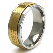 Two Tone Stainless Steel Lord's Prayer Spinner Ring