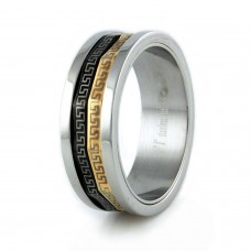 Stainless Steel Two-Tone Decagon Greek Design Ring