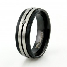 Black Stainless Steel Cubic Zirconia Wedding Ring