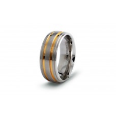 8mm Stainless Steel Gold Plated Lines Ring