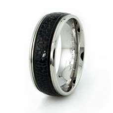 Stainless Steel Black Enamel Tire Tread Wedding Ring