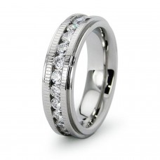 Stainless Steel Channel Set CZ & Grooved Edge Ring