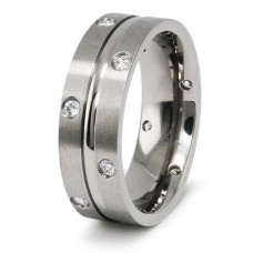 Stainless Steel Center Grooved CZ Polka Dots Ring