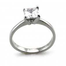 Stainless Steel Solitaire Princess Cut CZ Promise Ring