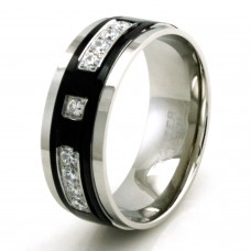 Black Stainless Steel CZ Channel & Crown Polished Ring