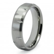 Stainless Steel Notched Beveled Edge Satin Ring