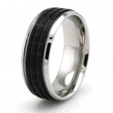 Two-Tone Black Stainless Steel Grooved Ring