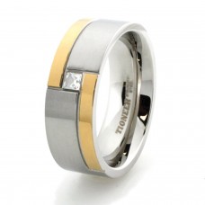 Two-Tone Stainless Steel Cubic Zirconia Ring