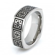 Squared Stainless Steel Greek Pattern Design Ring