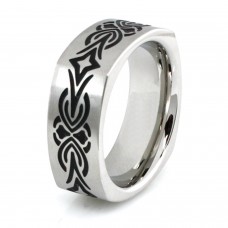 Squared Stainless Steel Tribal Design Ring