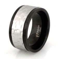 Two-Tone Stainless Steel Hammered Spinner Ring