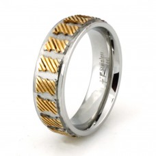 Two-Tone Stainless Steel Slanted Line Design Ring