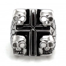 Stainless Steel Four Headed Biker Skull Ring